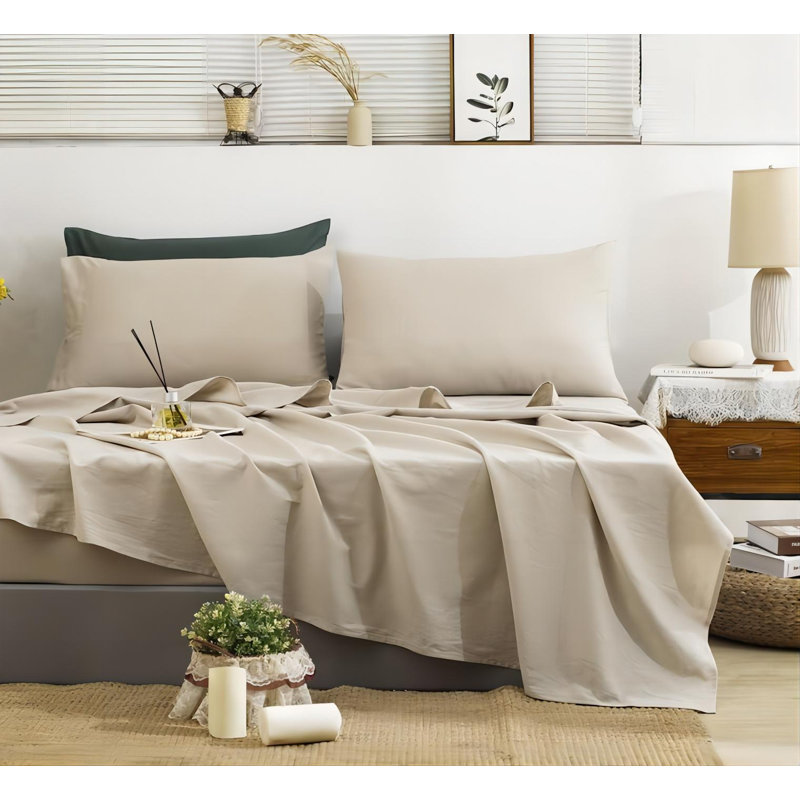 100% Linen Sheets, Natural French Flax Bed Sheet Sets 4 Pcs, Soft Breathable Deep Pocket Farmhouse Bedding (1 Flat Sheet, 1 Fitted Sheet, 2 Pillowcases)