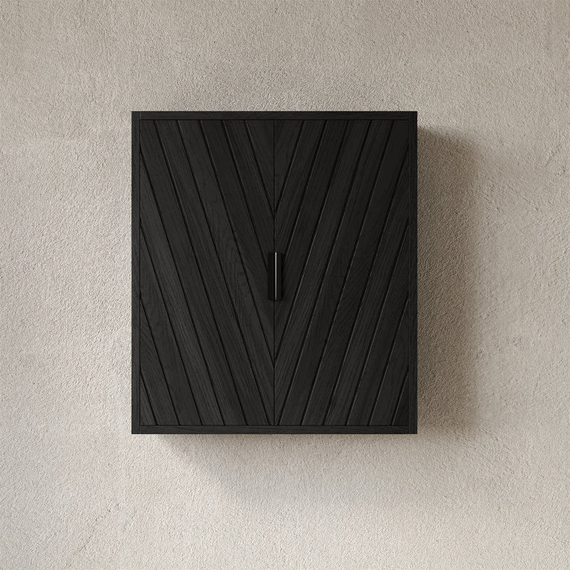 Armoire de salle de bain murale avec 2 portes et poignées en métal, Noir, noir, noir, noir
