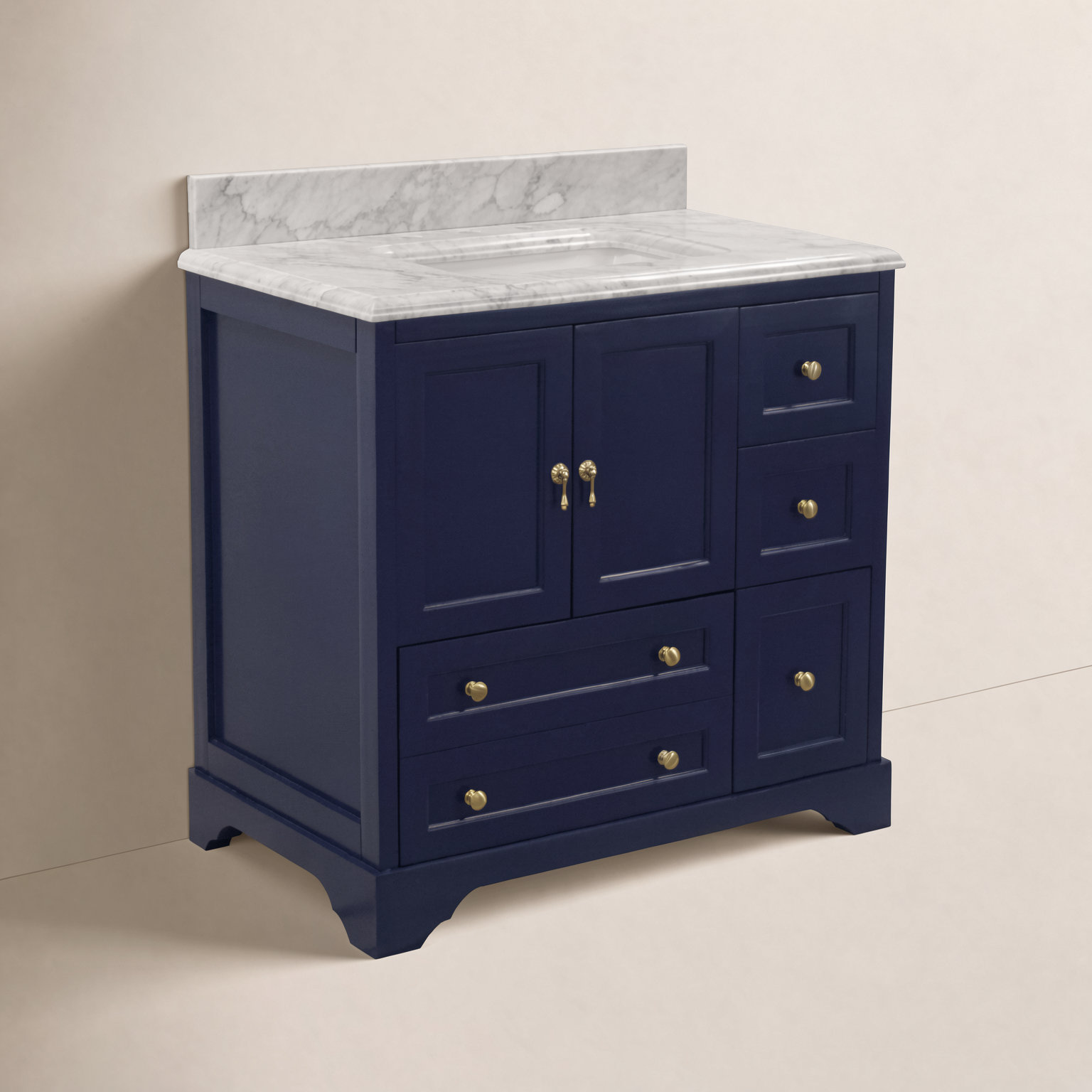 36'' Single Bathroom Vanity, Carrara Marble, Royal Blue