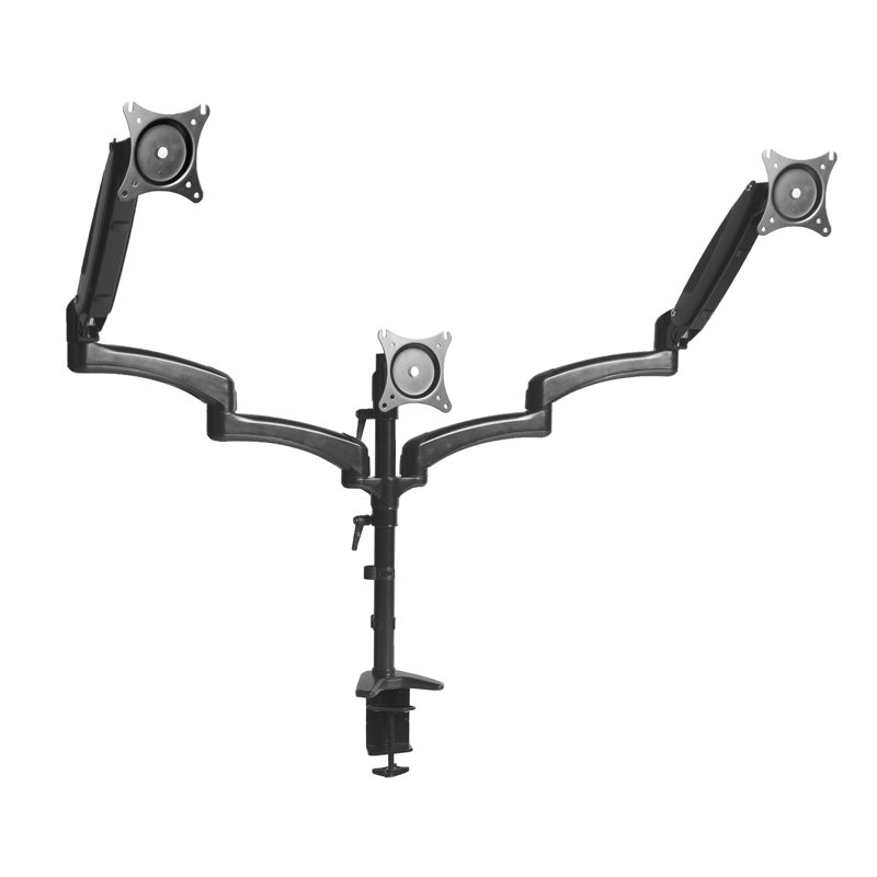 Black Triple Monitor Adjustable Desk Mount with Pneumatic Arms