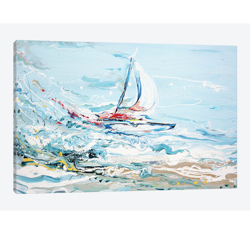 « voilier », impression sur toile, Papier d'art encadré noir, Blanc, H 16 po x l 24 po x P 1 po