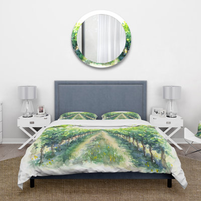 Rural Scene Vineyard Road - Traditional Duvet Cover Set - Microfiber Polyester