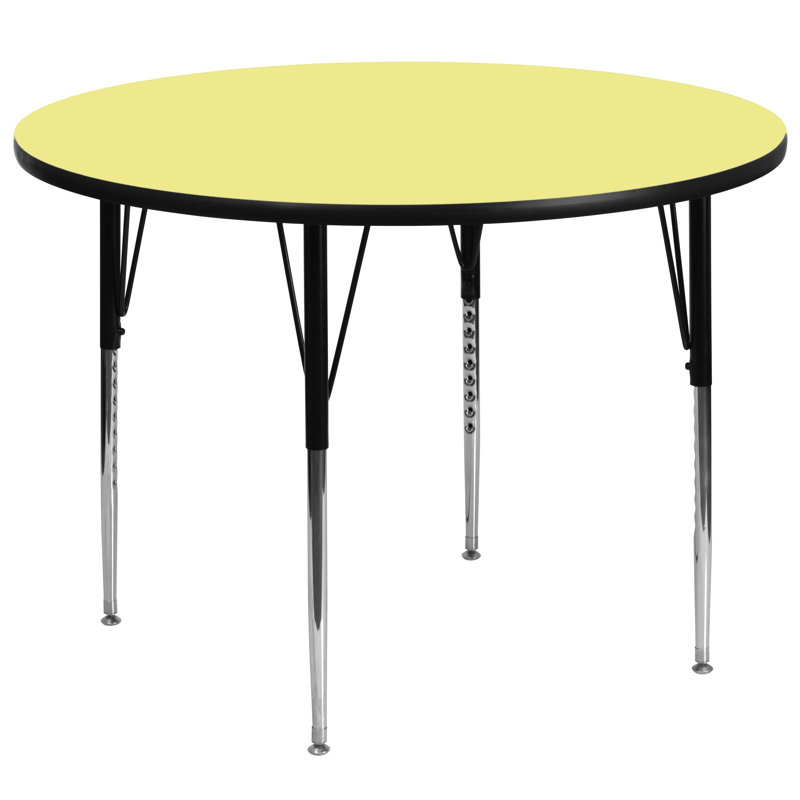 Goddard 42'' Round Thermal Laminate Activity Table - Adjustable Legs, Yellow, 60" W x 60" D x 21.125" - 30.125" H