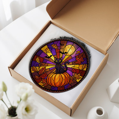 Panneau de vitrail en verre coloré 12 "H Halloween