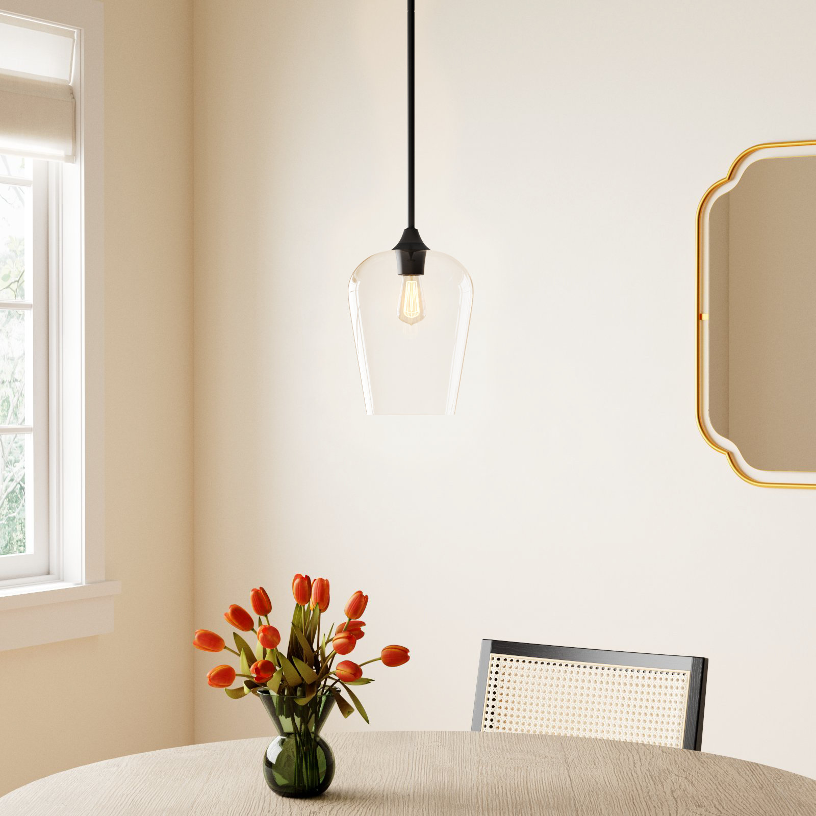 Breena Single Light Glass Dimmable Pendant, Clear, English Bronze