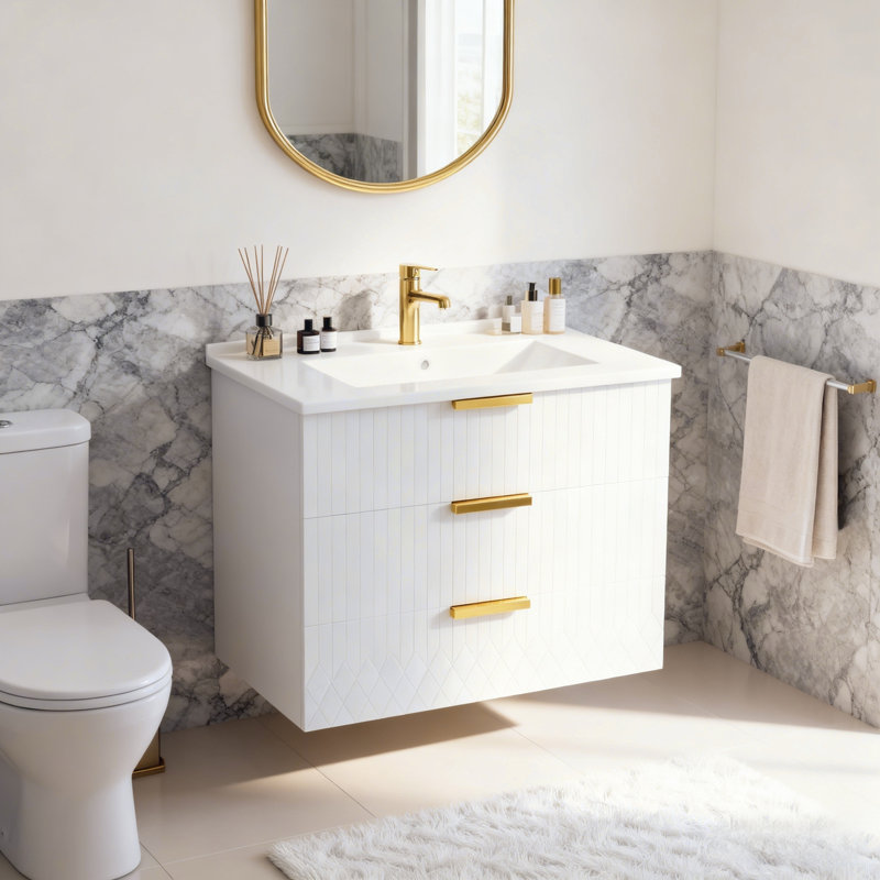 Armoire de salle de bain murale avec lavabo et tiroirs, Blanc