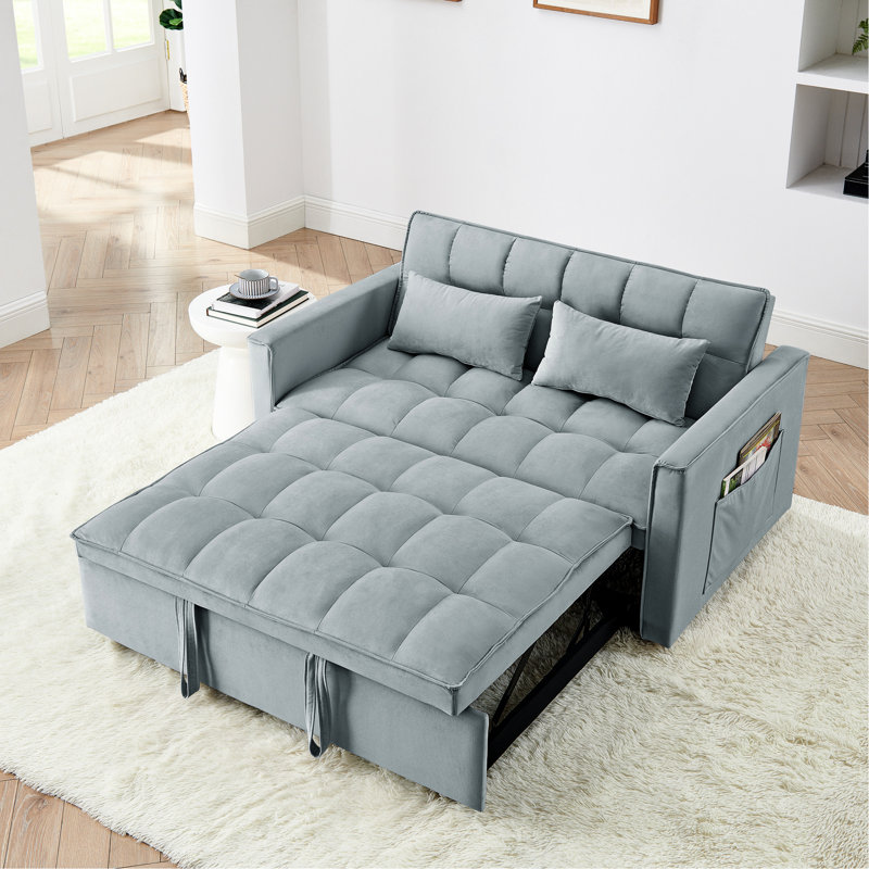 Canapé-lit pliable polyvalent de 54,33 pouces en 3 longueurs, canapé-lit moderne en velours, dossier réglable (gris clair)
