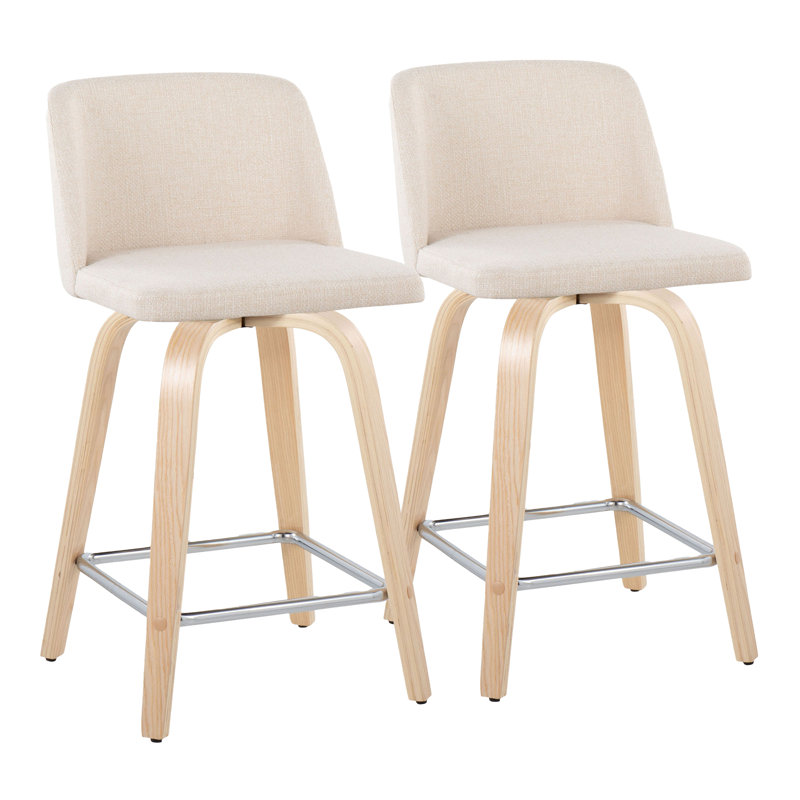 Tabouret de comptoir pivotant 24,25 po Lakyia, Crème, Neutre / chrome