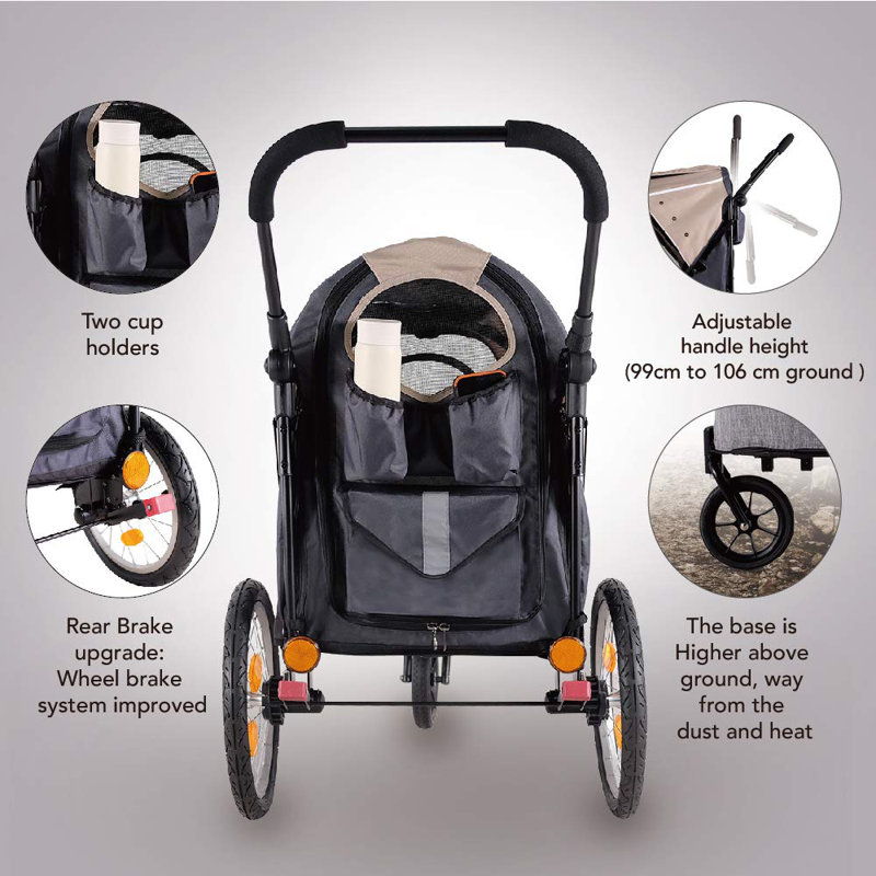 Latte Foldable 3-Wheel Medium Pet Stroller and Trailer Combo