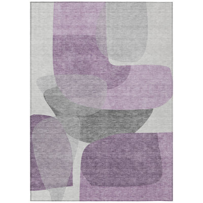 9' X 12' Purple And Gray Abstract Washable Indoor Outdoor Area Rug