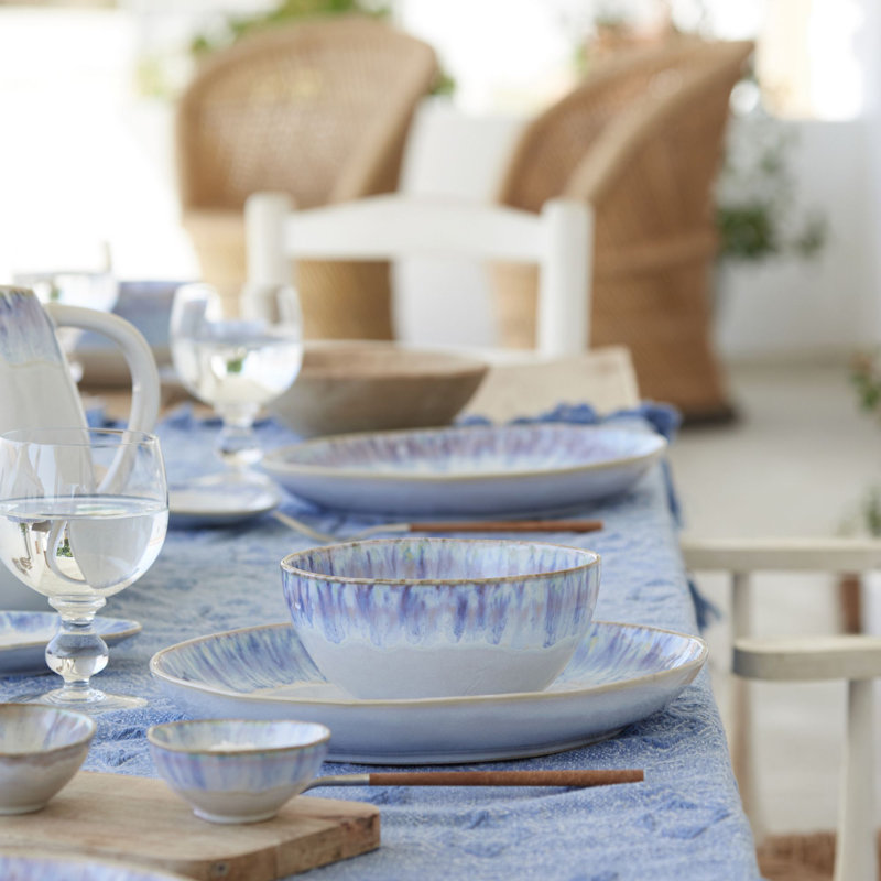 Brisa Handmade Stoneware Dinnerware - Set of 5, Ria Blue