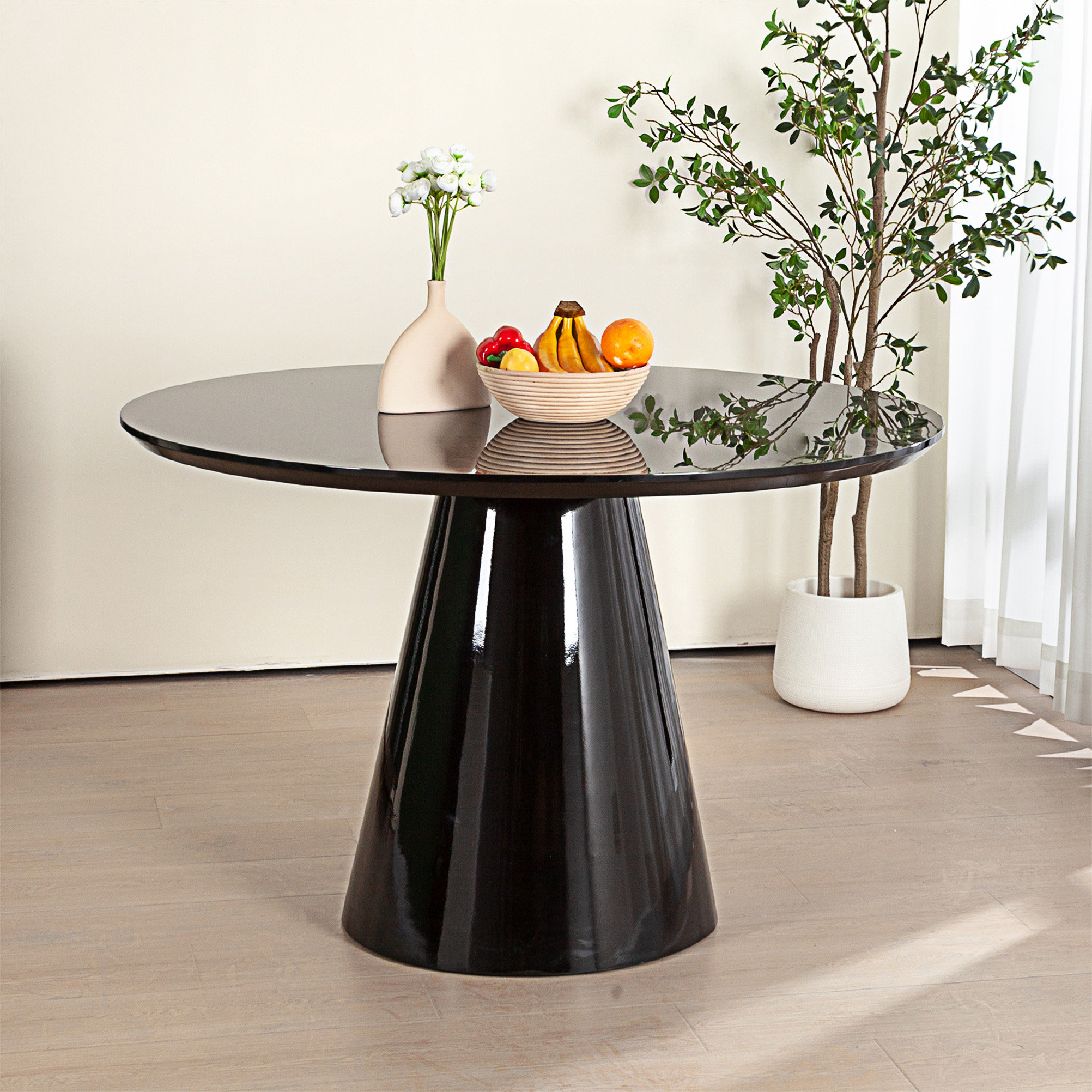 Brayden Studio® Modern High Gloss Minimalist Round Dining Table | Wayfair