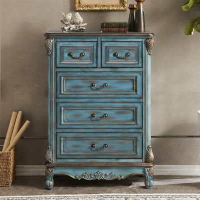 Blue Solid + Manufactured Wood Accent Cabinet