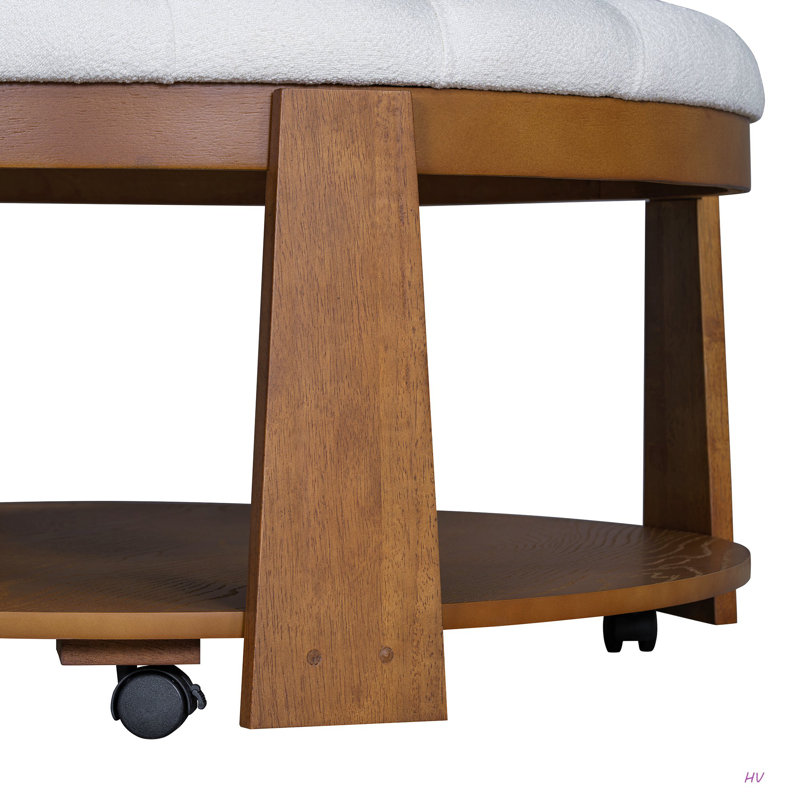 Upholstered Coffee Table With Shelf, Ivory