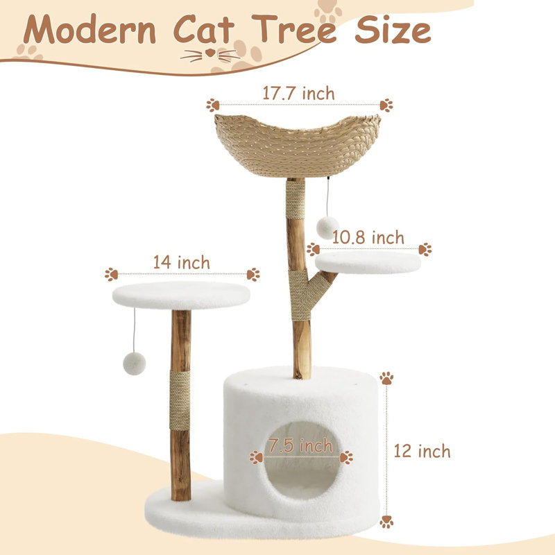 Tour pour arbre à chat pour grands chats - Structure en bois massif et rotin, structure d'escalade moderne et robuste