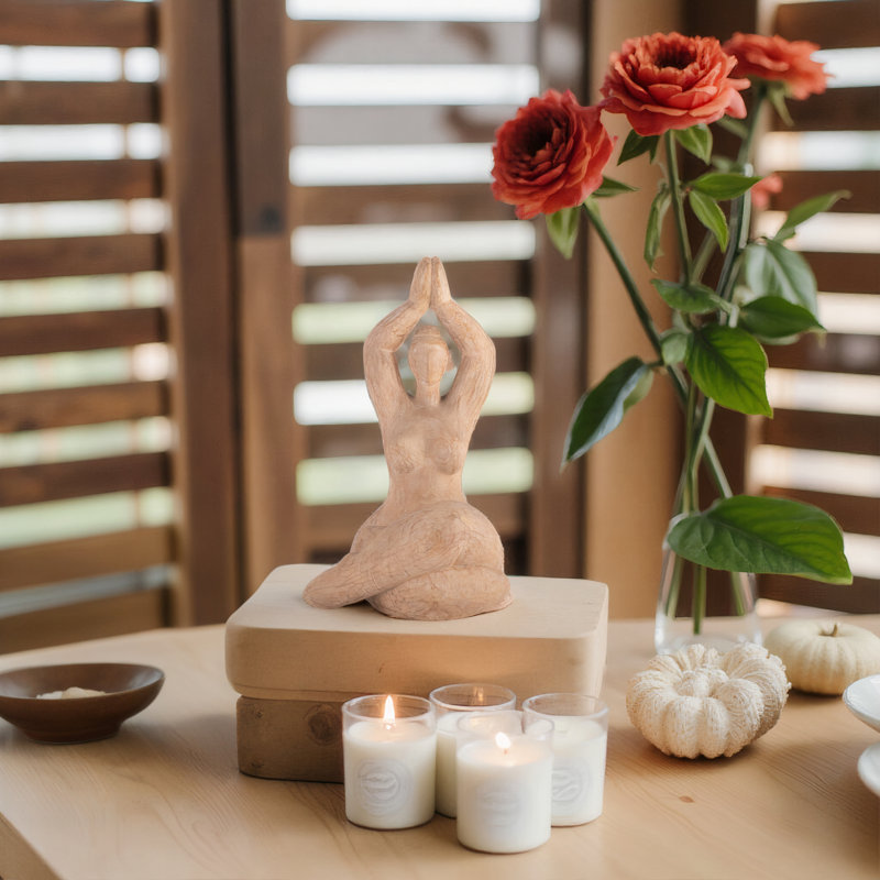Decorative Namaste Figurine in Lotus Position, Yoga Meditation Sculpture, Resin, Brown