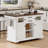 54.9" Kitchen Island With Drop Leaf, Power Outlet, Kitchen Storage Cart With 4 Door Shelves, Cross Barn Doors & Visual Glass Door, Rolling Kitchen Island On 4 Wheels
