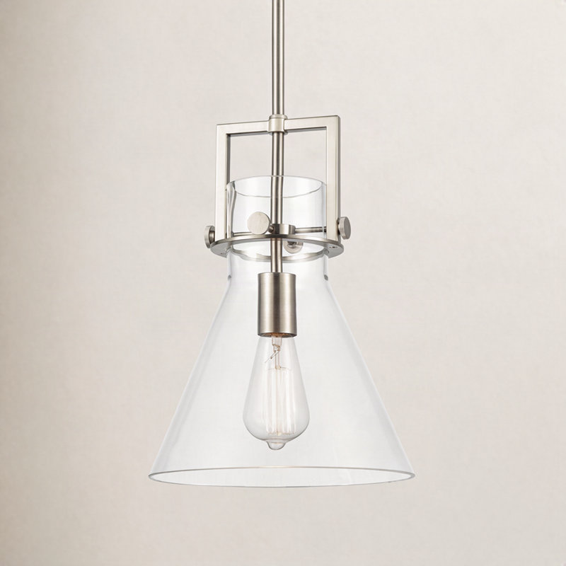 Luminaire suspendu avec tige 30 po Coterie, H 13,63 po x l 10 po x P 10 po, Transparent, Nickel satiné