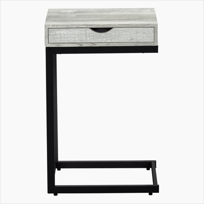 Table d'appoint, en forme de C, bout, côté, collation, tiroir de rangement, salon, chambre à coucher, stratifié gris, métal chromé, contemporain, moderne