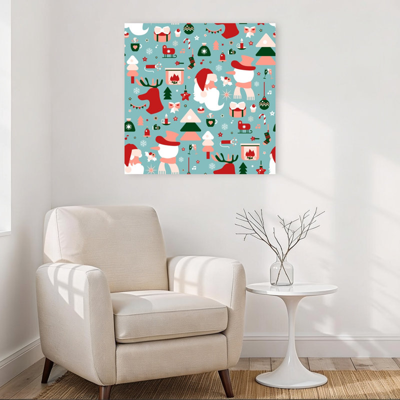 Festive Christmas Pattern Abstract Contemporary Christmas Tree Winter Landscape Wall Art Print 1 Piece Wrapped Canvas Wall Art