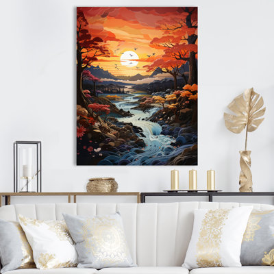«African Pointillism Landscape At Sunset II», impression d'art sur toile