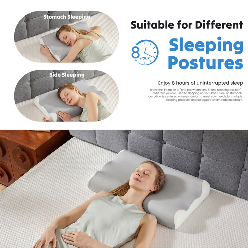 Ergonomic Contour Pillow for Side & Back Sleepers, Memory Foam Cervical Pillow for Neck Support & Shoulder Pain Relief, Gray