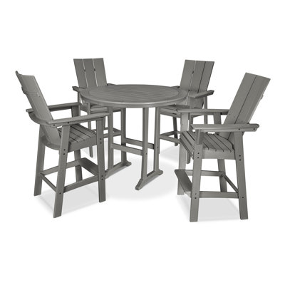 POLYWOOD Modern Curveback Adirondack 5-Piece Nautical Trestle Bar Set