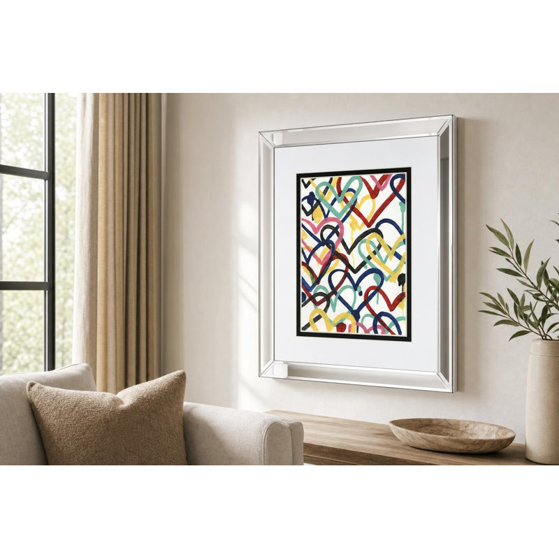 Heart Scribbles II Wall Art - 34" x 40" - Mirrored Frame