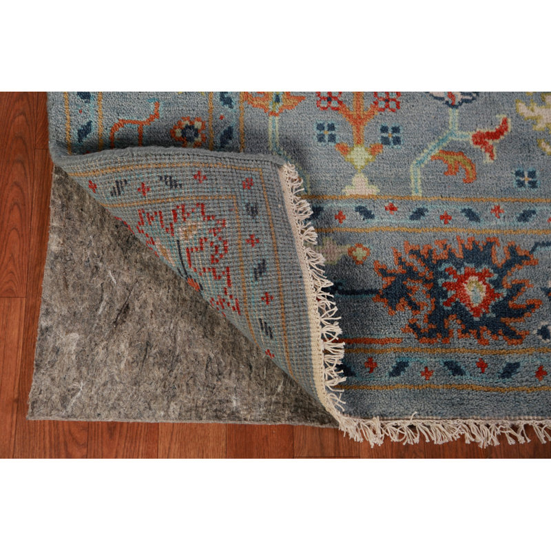 Tapis oriental bleu à motif floral Oushak 4 x 6