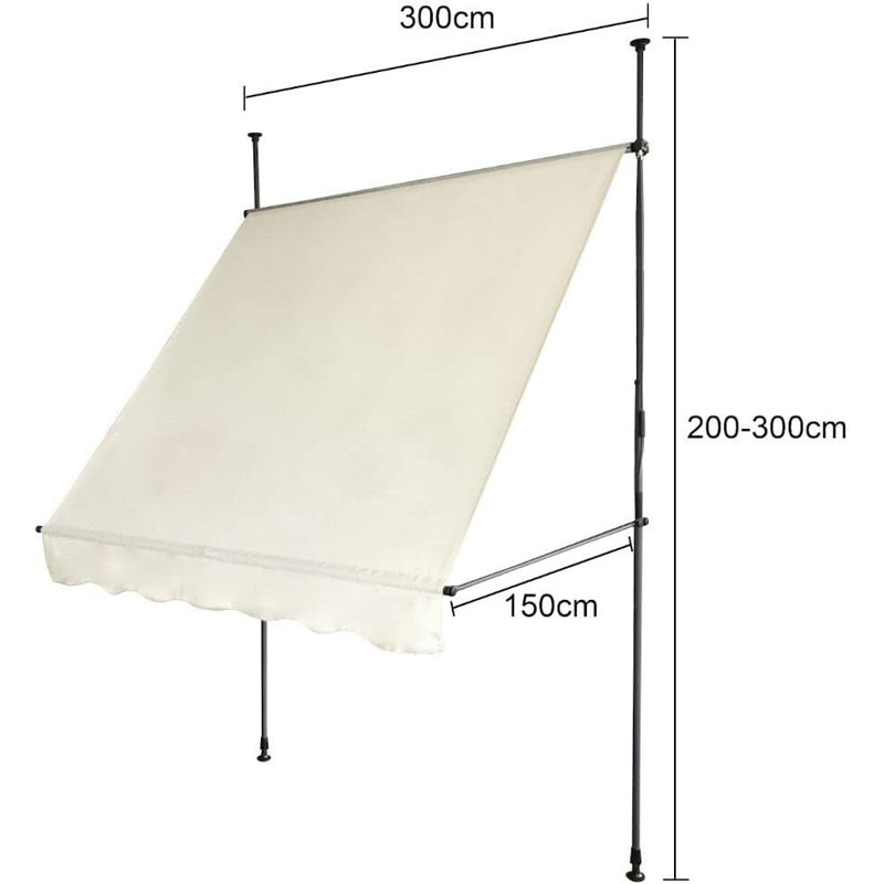 Dakota Fields 300cm W x 150cm D Polyester Cover Retractable Patio Awning, Beige