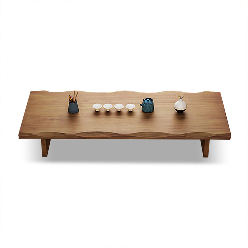 Natural Wood Scalloped Edges Pine wood Coffee Table, 13.78" H x 78.74" L x 27.56" W