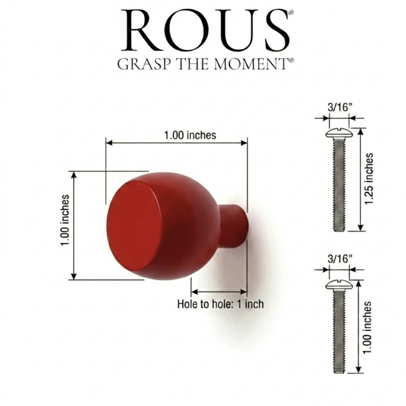 ROUS Hardware Mid Century Modern Sphere Knob, Rose (Red)