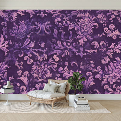 Peel and Stick Wallpaper 144" W x 100" H Modern Self Adhesive Wall Mural for Bedroom Purple Retro