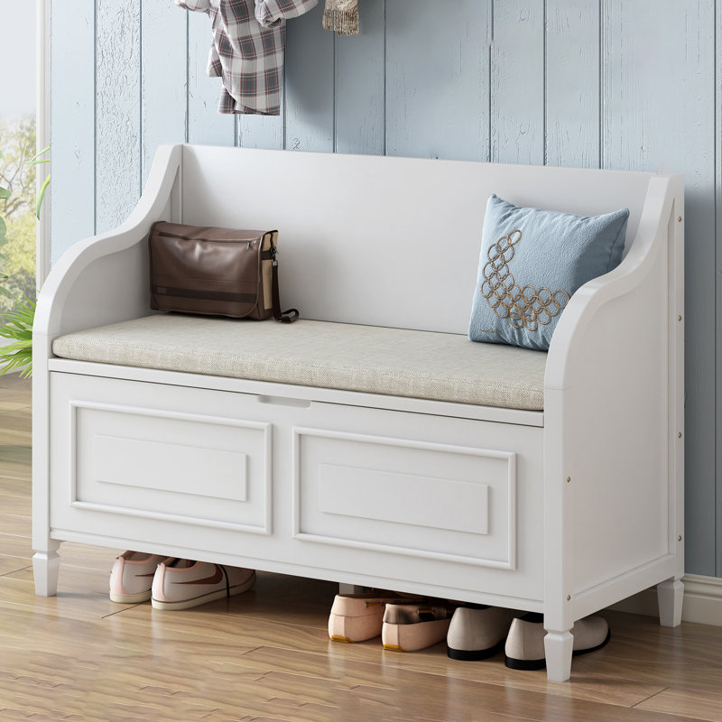42" Wide Shoe Storage Bench with Cushion Entryway Bench Flip Top Storage Bench, White