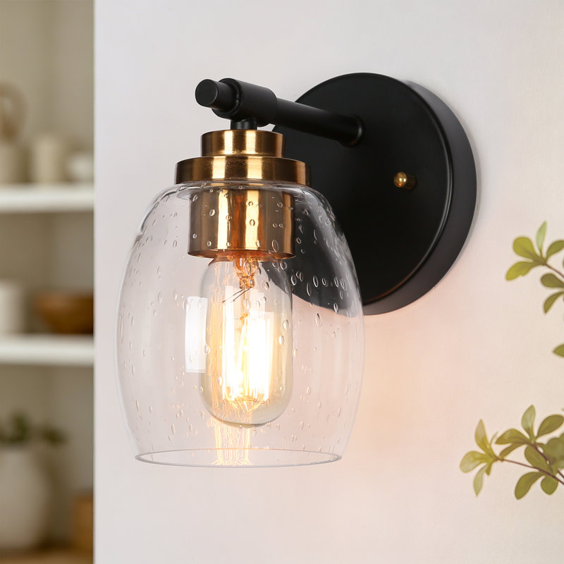 Modern Black Brass 1-Light Armed Sconce