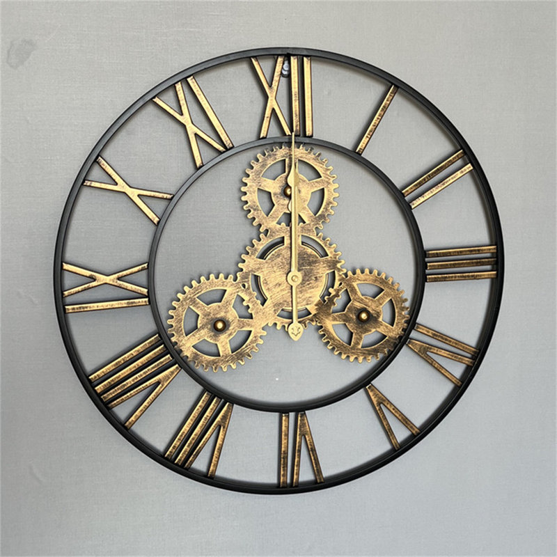 Vintage Industrial Wall Clock With Exposed Gears, Rustic Iron Finish, Silent Non-Ticking Mechanism, Perfect For Living Room, Office, Or Study Decor