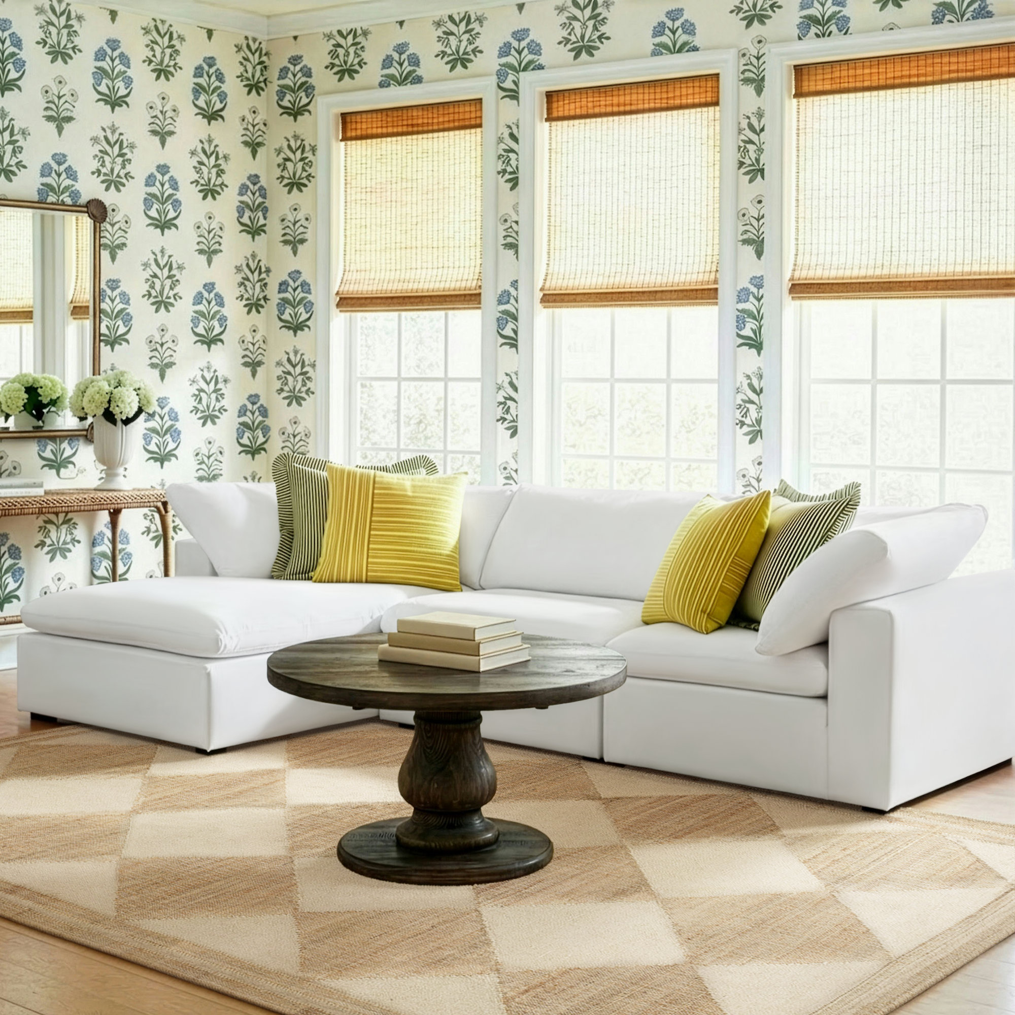 Calana Luxe Modular Sectional, 4 Piece (2 Corner, 1 Armless, 1 Ottoman), Slate Revolution Performance Fabrics