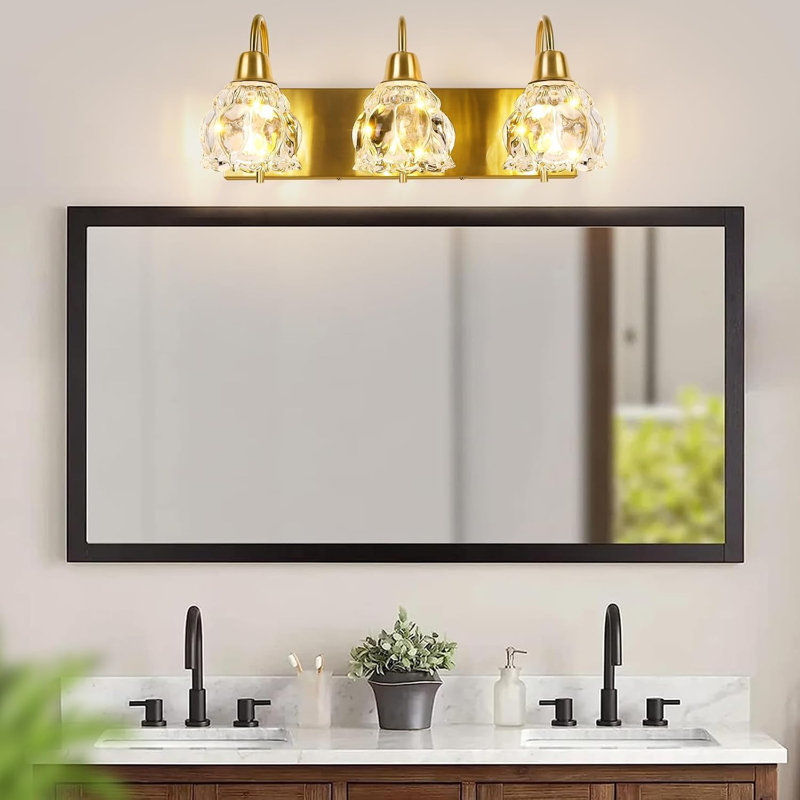 Modern 3-Light Bathroom Vanity Fixture With Flower Glass Shade, Wall Mount Light For Mirror, Kitchen, Bedroom, Hallway, Living Room, E12 Sockets