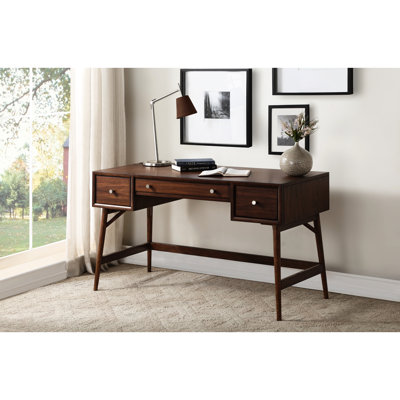 Modern Walnut Veneer Desk With Brown Finish And Storage Compartments Wood Writing Furniture Color