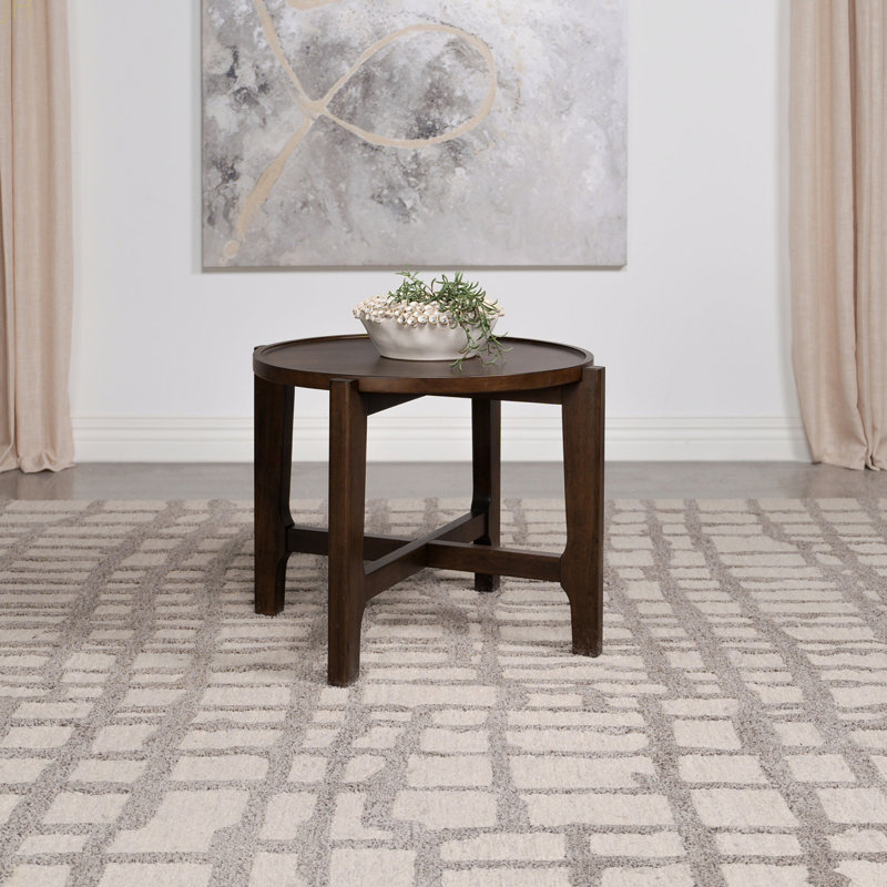 Table de bout ronde en bois massif brun foncé Mavis