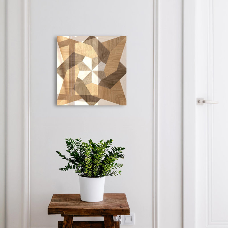 Wall mounted key box, Opens to the left, 30x30x5, White, Geometric wood structure in warm tones, 