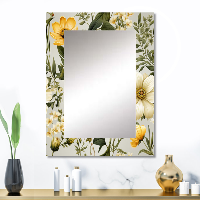 Motif boho de Prasann Botanical Neutrals - miroir mural boho, 32 po x 24 po