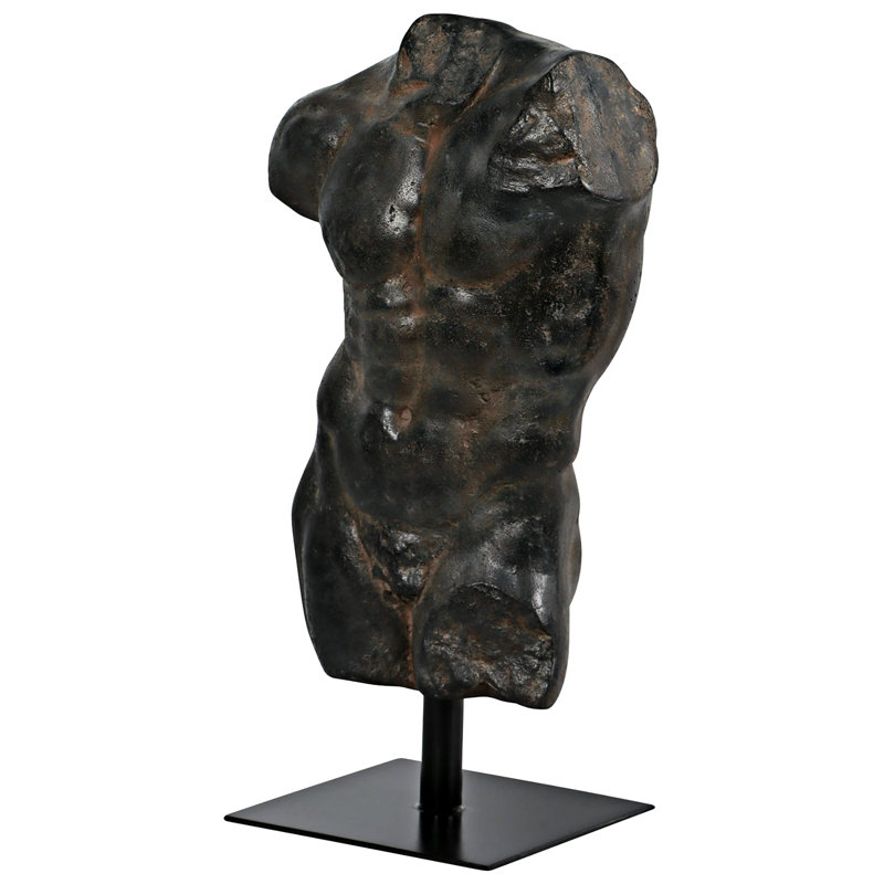 Ebony Resin Greek Torso Statue on Metal Mount