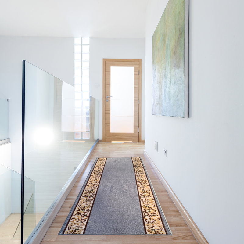 Tapis floral gris, Tapis de couloir 2 pi 2 po x 9 pi