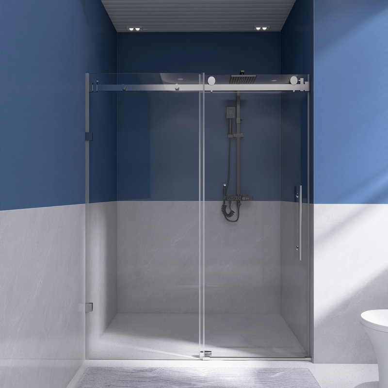 Porte de douche coulissante sans cadre 60 po x 76 po, Argent