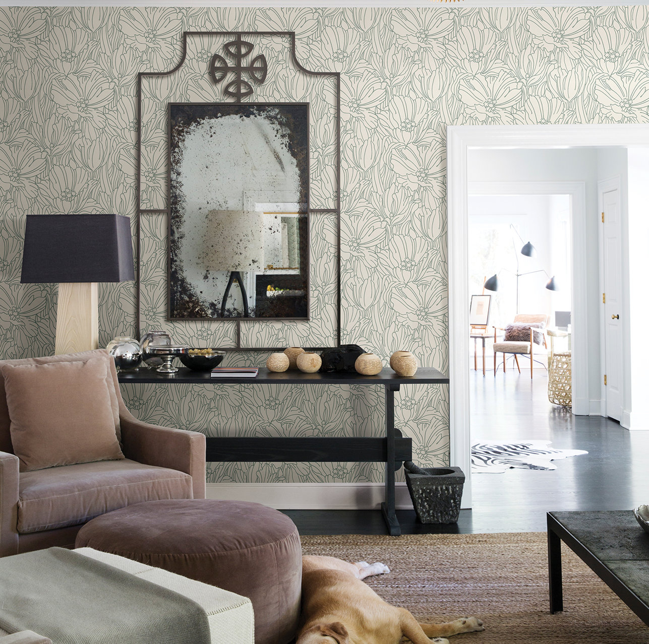 Floral Wallpaper, Green
