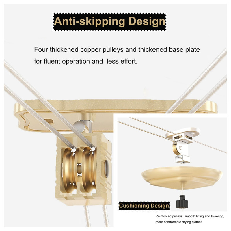 Ceiling-Mounted Clothes Drying Rack with Hand Crank Pulley, 78.8" Aluminum Alloy, Gold