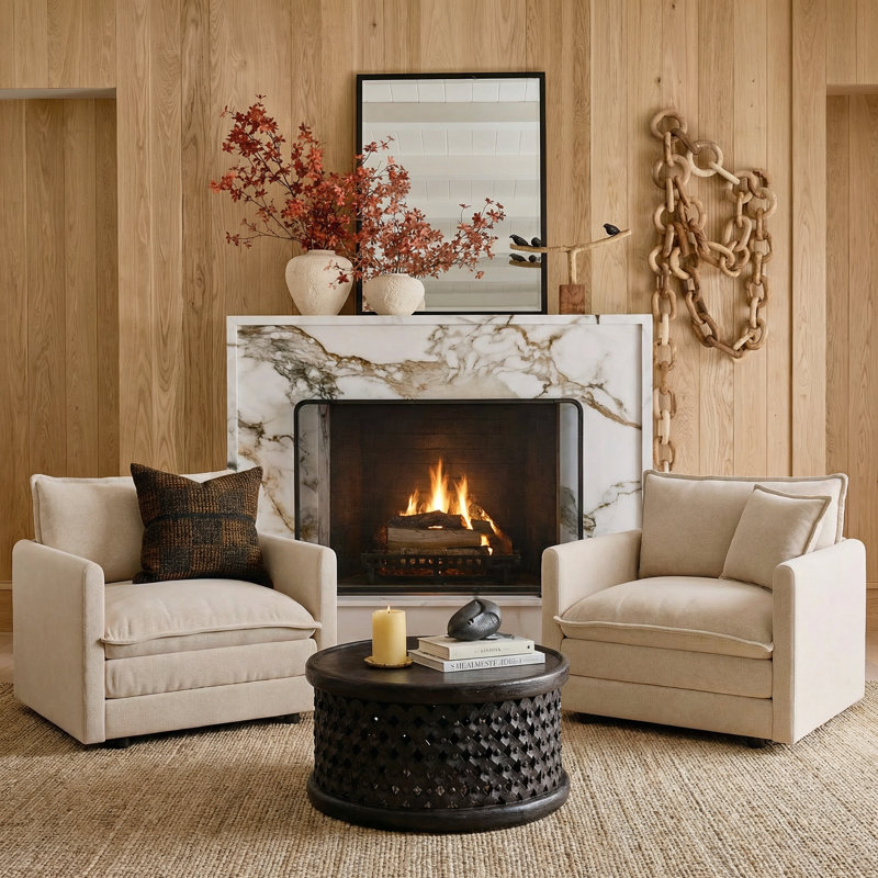 Fauteuil rembourré Corwin, Café clair