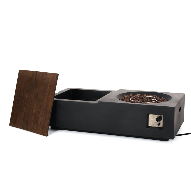 50,000 Fire Pit Table For Outdoor Garden - Lightweight Concrete, Dark Gray, Natural Brown, Storage Option With Coziness