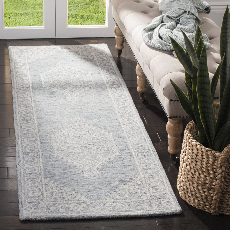 Tapis oriental gris en laine / coton touffeté à la main Jones Street, Tapis de couloir 2 pi 3 po x 7 pi